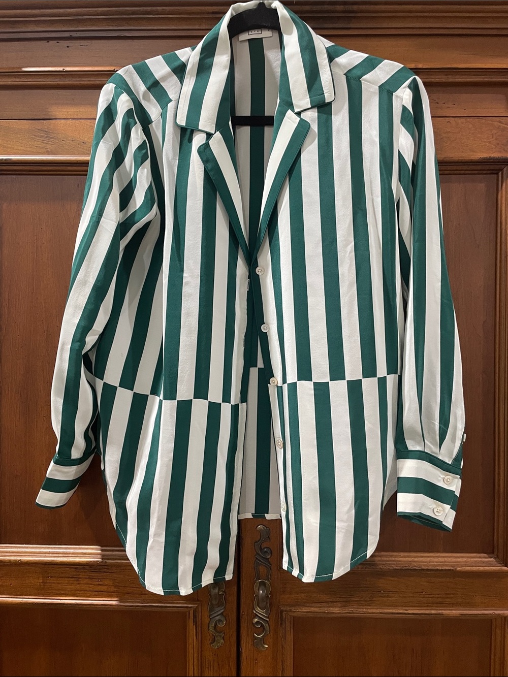 NWOT AYR Green Striped Silk Blend Button Down